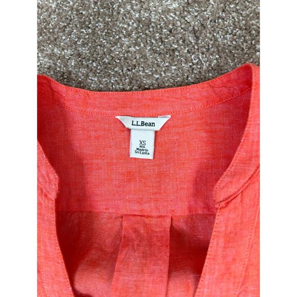 L.L. Bean Linen Tunic Top Orange Split V Neck Long Sleeve Hi Low 100% Linen XS - Picture 7 of 9